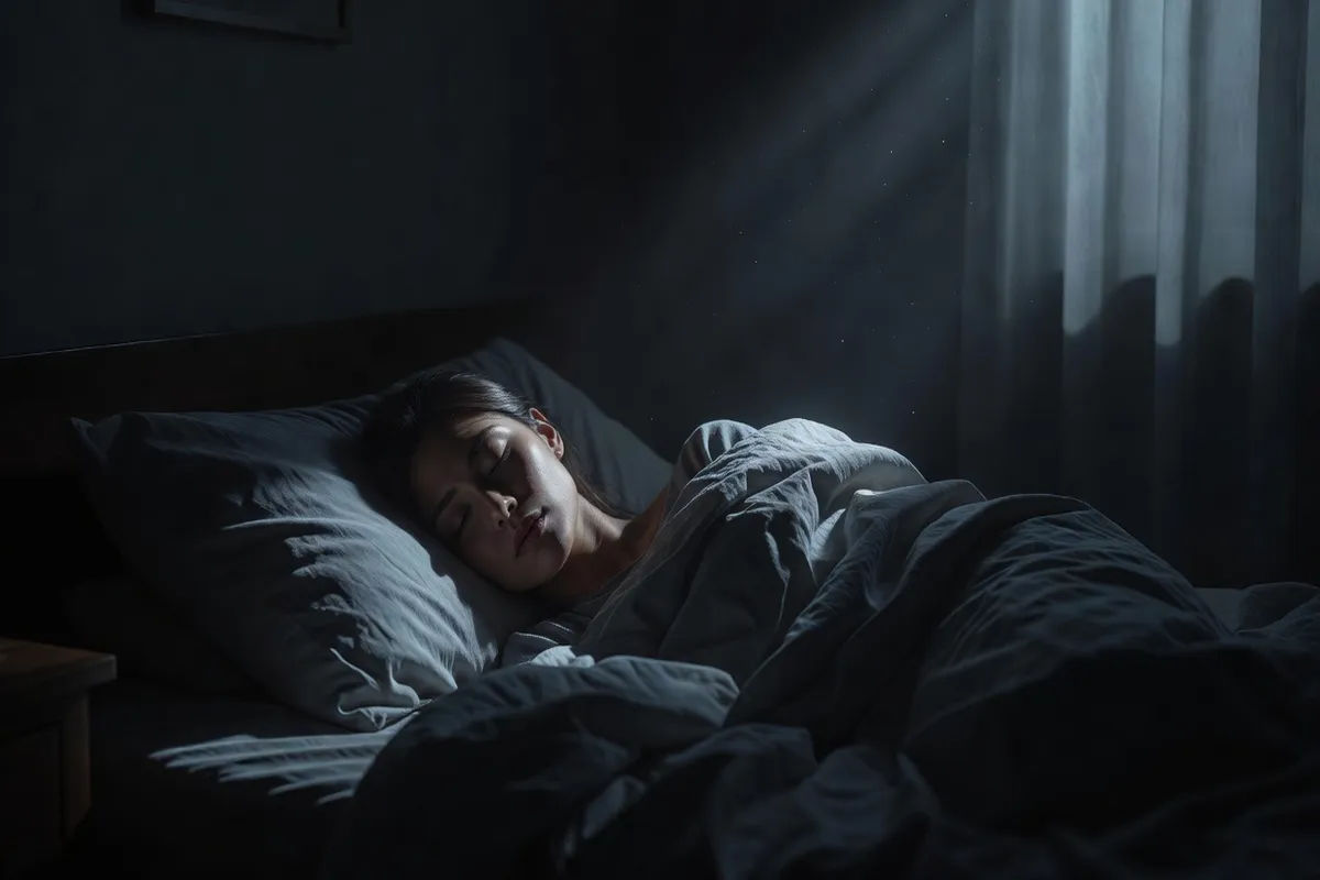 Personne en sommeil profond éclairée par la lune, repos nocturne paisible