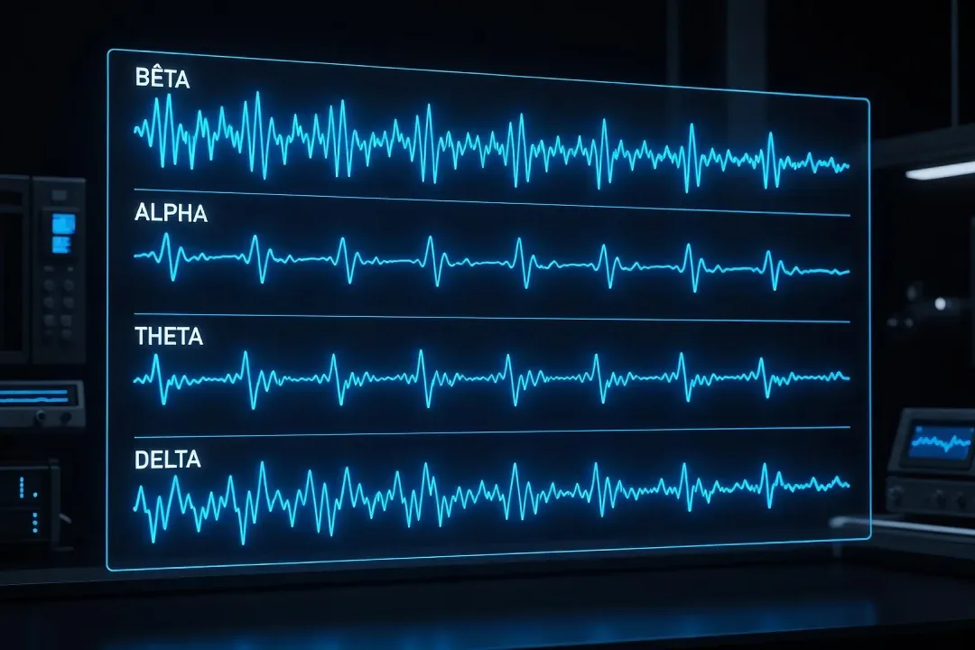 Schéma des ondes cérébrales bêta-alpha-thêta-delta pendant une session NSDR